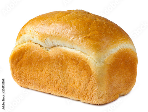 A whole loaf of bread with shadow isolated on white background