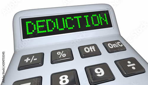 Deduction Word Calculator Tax Budget Expense 3d Render Illustration