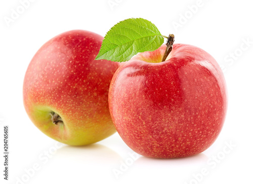 Two apples with leaf