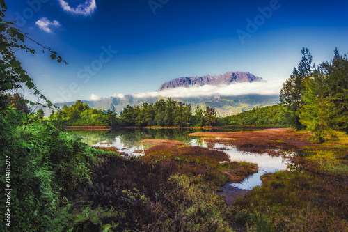Panorama of the Piton des Neiges from the Martin'pond in Grand Ilet