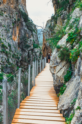 Caminito Del Rey - mountain wooden path along steep cliffs in Andalusia, Spain