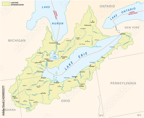 lake erie drainage basin vector map