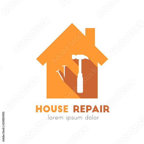 House repair logo with nail and hammer icons in flat design
