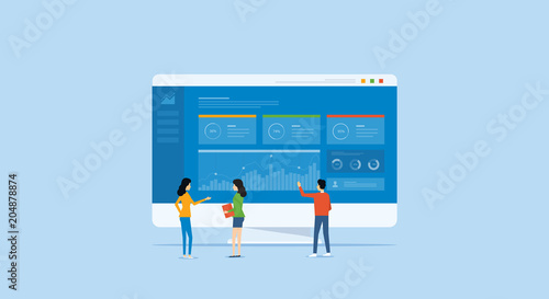 business analytics design concept and business team meeting for working on dashboard monitor 