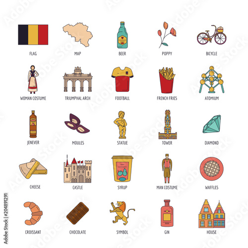 Belgium icons set, cartoon style