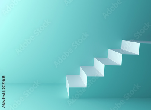 Green pastel color wall background with white stairs . 3D rendering.