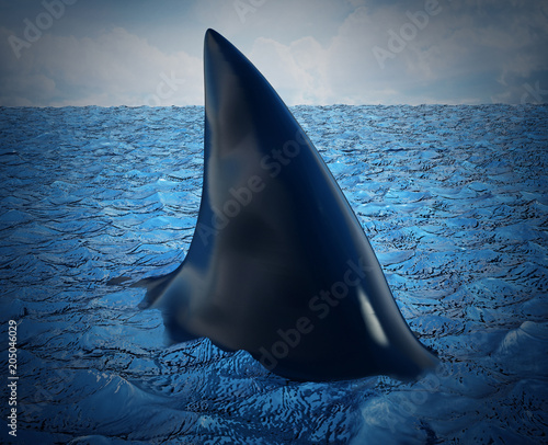 Shark fin on the water. 3D illustration