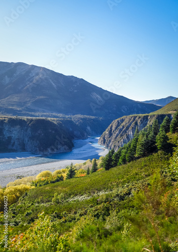 Mountain canyon and river landscape in New Zealand