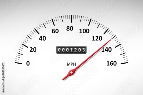 Car speedometer with speed level scale isolated on white. Car tachometer or odometer with speed panel. vector illustration