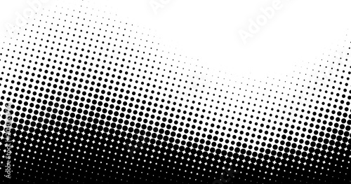 Black and white dotted halftone background.