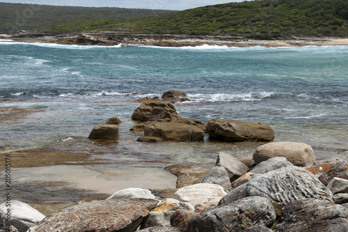 Sydney Australia, rocks on shoreline at Marley beach in the Royal National Park