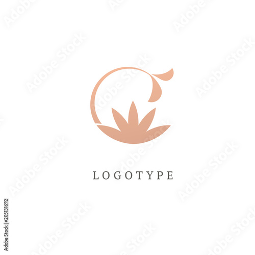 Lotos logo. Wedding icon. Luxury retro emblem. Cosmetics, Spa, Beauty salon, Decoration, Boutique vector logo.