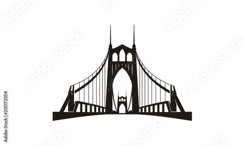 Silhouette of St. Johns Bridge Building Landmark at Portland Oregon Logo