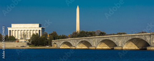 APRIL 10, 2018 - WASHINGTON D.C. - Memorial Bridge spans Potomac River and features Lincoln Memorial and Washington Monument