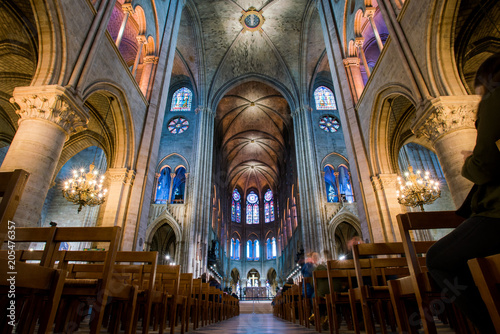 PARIS, FRANCE - February 15, 2018 : Interior of the Notre Dame de Paris. France