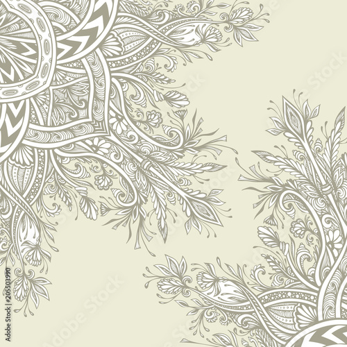 Background from Vintage Abstract floral ornament in beige colors Zen tangle style made by trace for creative design or for decoration different things. East Arabic motive.