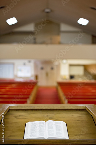 Bible on the Pulpit in a Church Auditorium