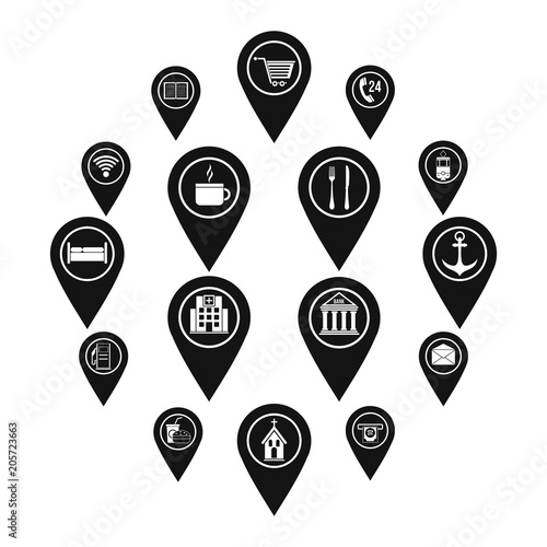 Points of interest icons set. Simple illustration of 16 points of interest vector icons for web