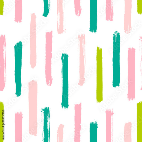 Seamless vector abstract pattern with brush strokes. Hand-painted texture. Pink green brushstrokes on a white background. For printing on different subjects. Modern Vintage Style.