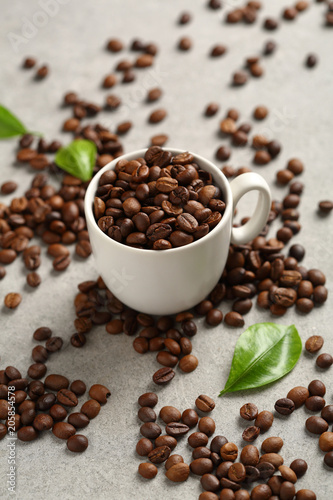 Coffee beans in white cup