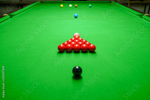 Snooker balls on green snooker table