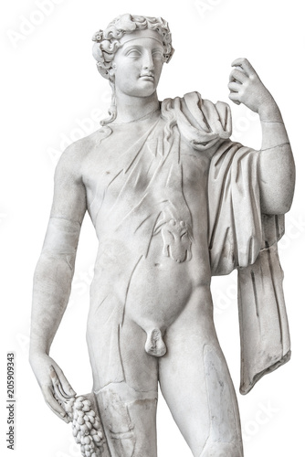 Statue of naked beautiful Apollo isolated at white background