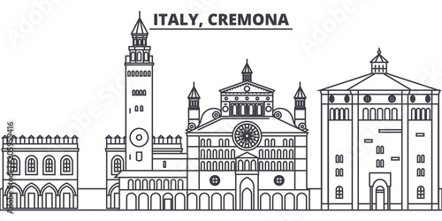 Italy, Cremona line skyline vector illustration. Italy, Cremona linear cityscape with famous landmarks, city sights, vector design landscape. 