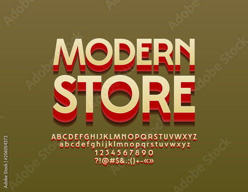 Vector Bright Font with Logotype Modern Shop. Set of Exclusive 3D Letters, Numbers and Symbols