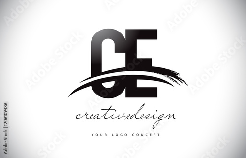 CE C E Letter Logo Design with Swoosh and Black Brush Stroke.