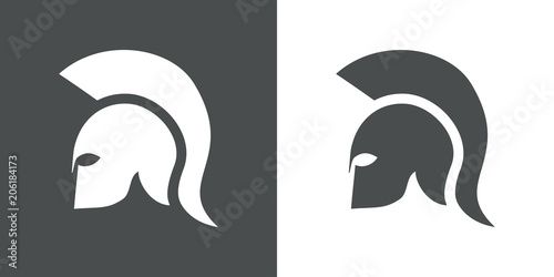 Icono plano casco espartano en gris y blanco