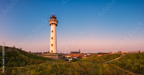 Panoramic view on the Lighthouse of Egmond aan Zee, a coastal village in North Holland, The Netherlands