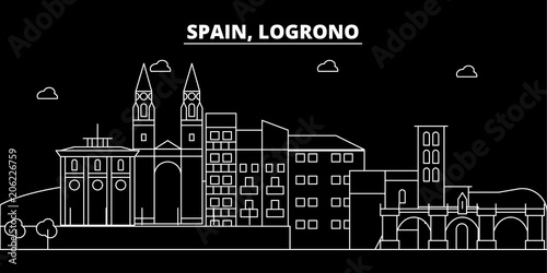 Logrono silhouette skyline. Spain - Logrono vector city, spanish linear architecture, buildings. Logrono line travel illustration, landmarks. Spain flat icon, spanish outline design banner