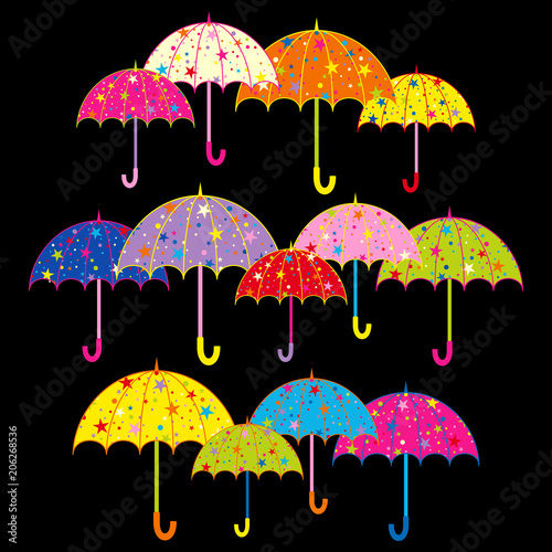 Colorful Umbrella on Black Background