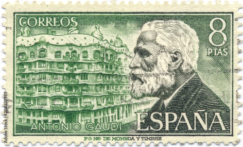 Antoni Gaudi. Spanish postage stamp from 1960