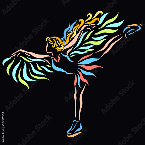 Girl dancing on ice, skates and wings
