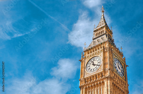 Big Ben Clock Tower in London, UK, on a bright day