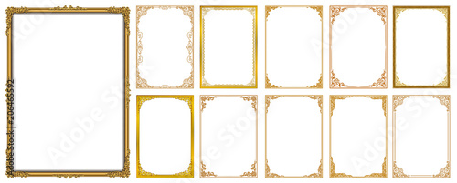 Set of Decorative vintage frames and borders set,Gold photo frame with corner Thailand line floral for picture, Vector design decoration pattern style. border design is pattern Thai art style