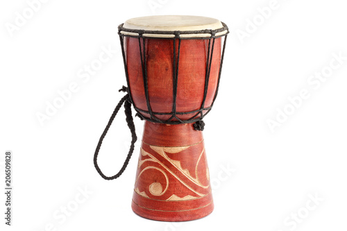 Jembe African drum. Traditional musical instrument, isolated white background.