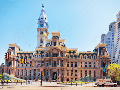 Philadelphia City Hall and tourists on the Penn Square