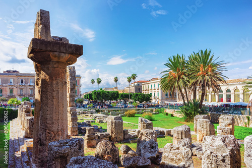 Ruins of Temple of Apollo at Piazza Pancali in Siracusa