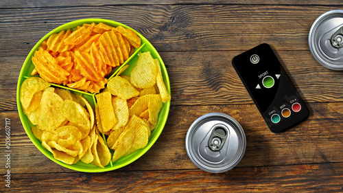 Set of football fan - chips - special remote control and drink