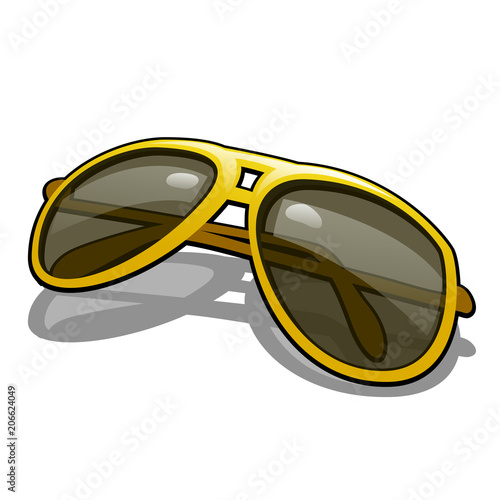 Stylish sunglasses with polarized yellow glasses for driving isolated on white background. Vector cartoon illustration close-up.