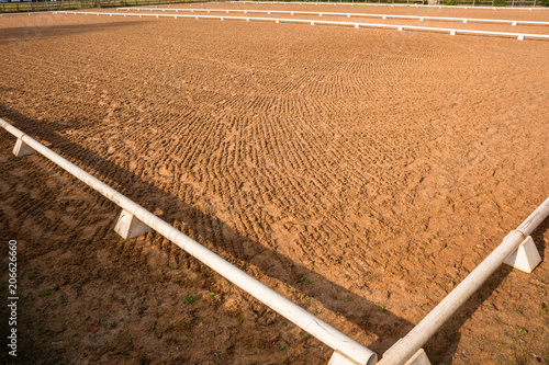 Equestrian Horse Arena outdoors sand clean prepared for show jumping dressage events