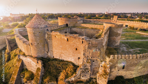 Aerial view on citadel of ancient fortress Akkerman which is on the bank of the Dniester estuary, in Odessa region.