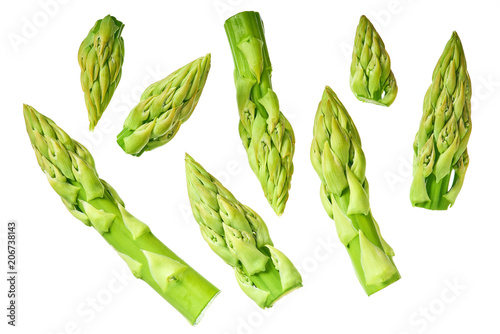 Fresh green asparagus isolated on white background.