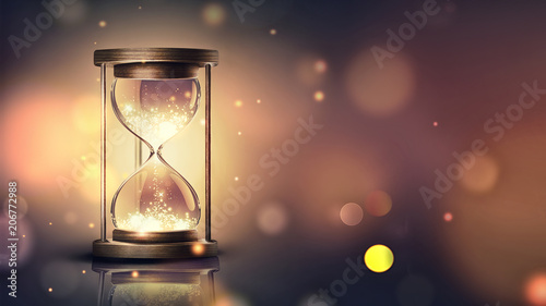 hourglass with shining light