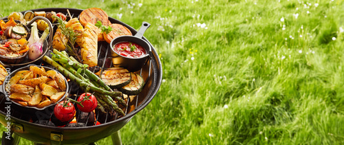 Assortment of fresh healthy vegetables on a BBQ