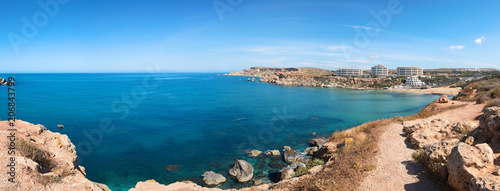 Panoramic view of Ghajn Tuffieha bay, Malta