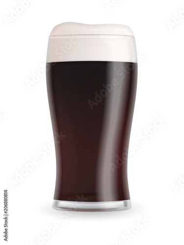 Realistic beer glass with dark stout beer