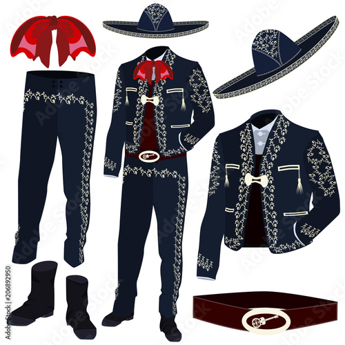 Mariachi musician costume parts vector illustration